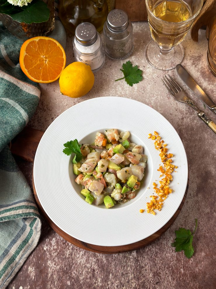 CEVICHE DE GALLINETA Y GAMBAS