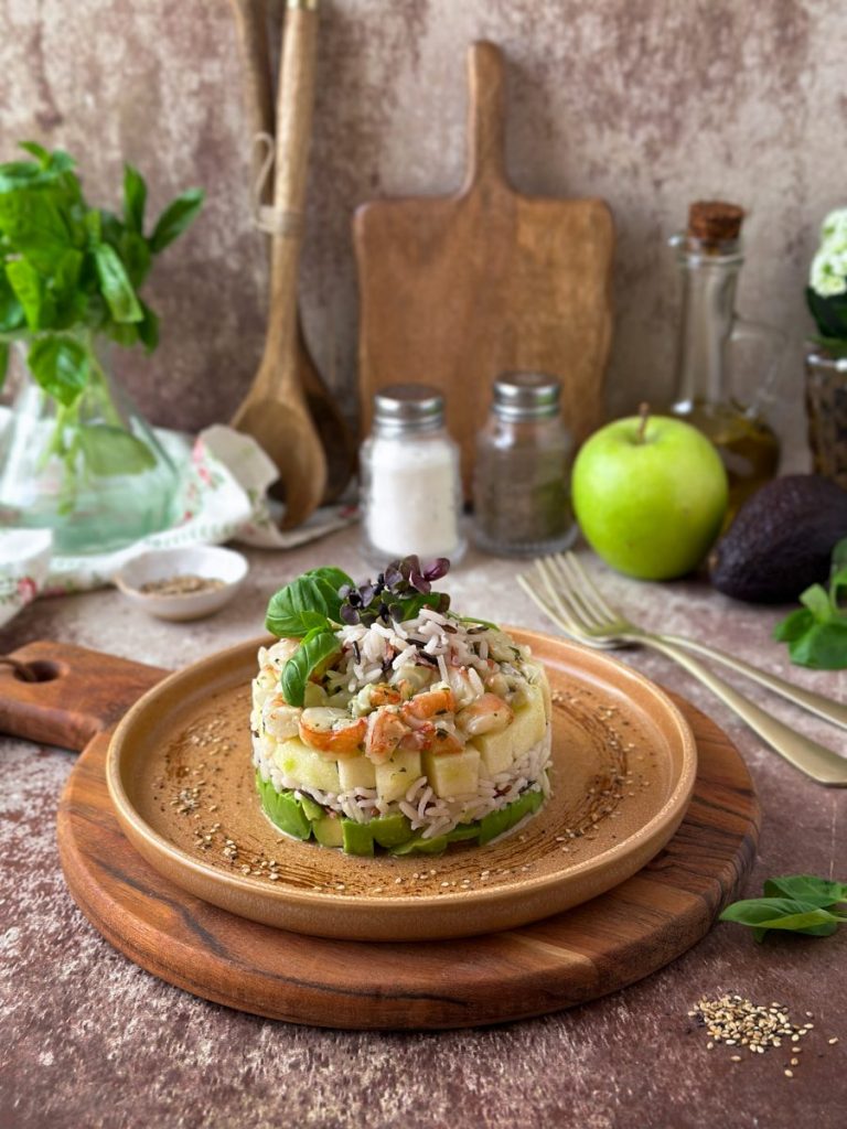 TIMBAL DE ARROZ CON TARTAR DE GAMBAS