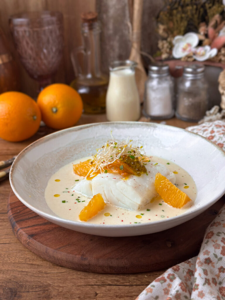 BACALAO CON AJOBLANCO DE NARANJA