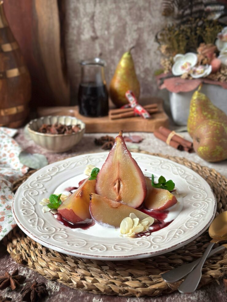 PERAS AL VINO CON RICOTTA