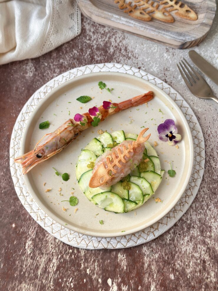 TARTAR DE GAMBA CON CARPACCIO DE CALABACÍN