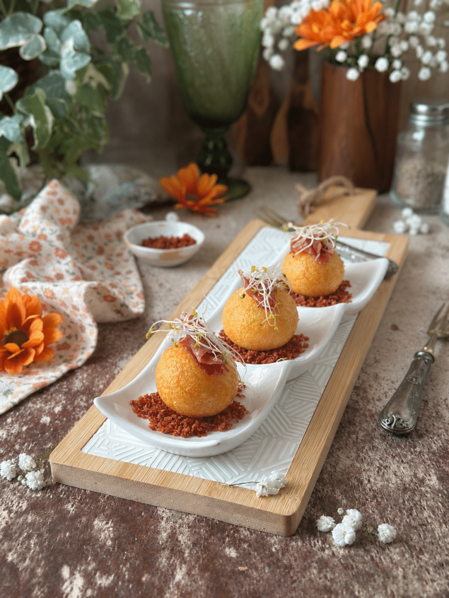 BUÑUELOS DE PARMESANO CON JAMÓN IBÉRICO